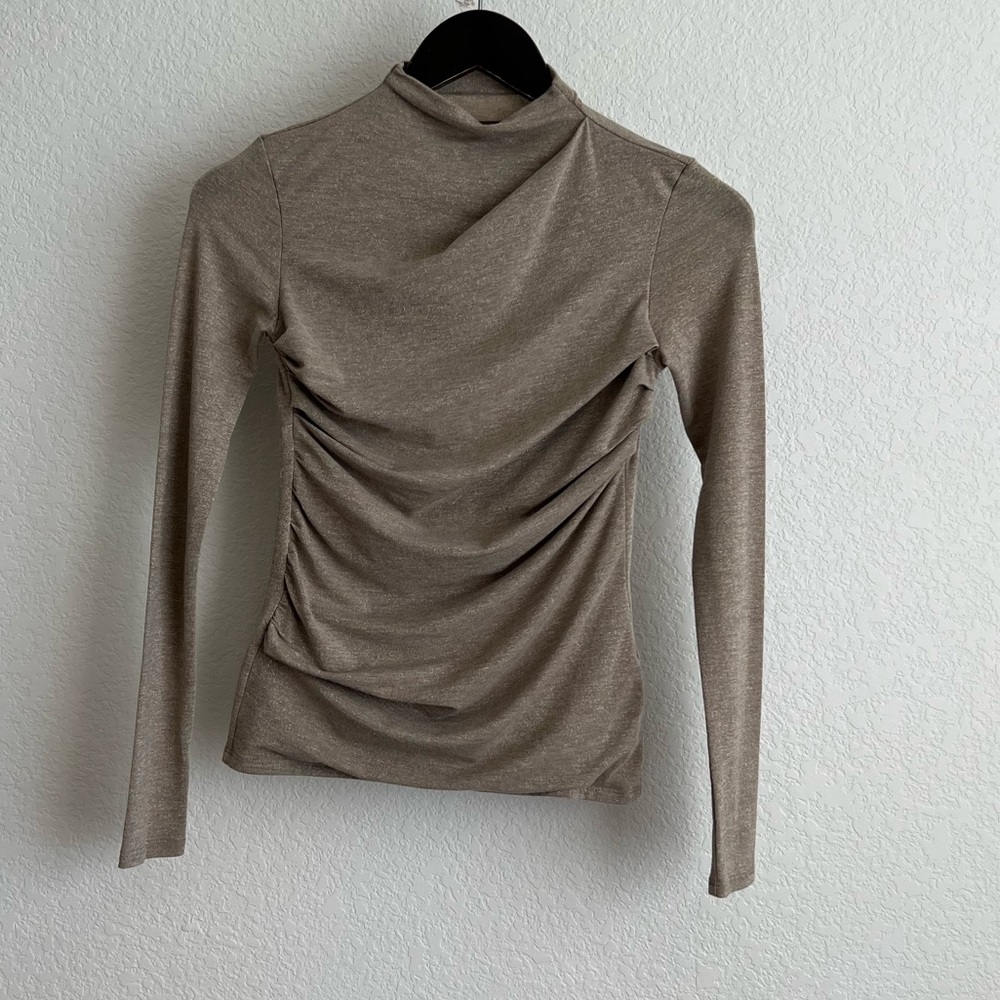 Gold shimmer Enza Costa ruched long sleeved shirt